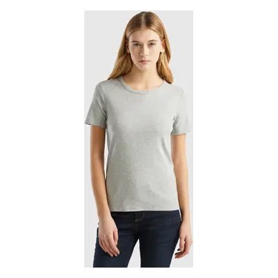 Benetton, Long Fiber Cotton T-shirt, size XXS, Light Gray, Women