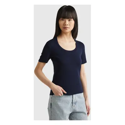 Benetton, Short Sleeve T-shirt In Long Fiber Cotton, size XXS, Dark Blue, Women