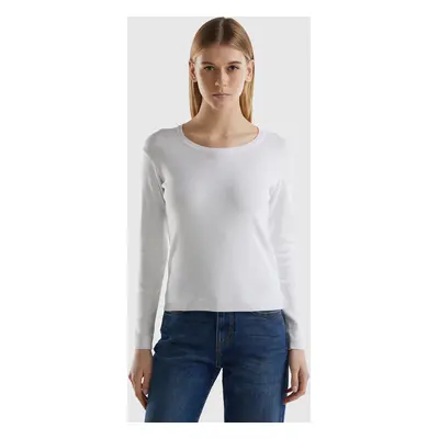 Benetton, Crew Neck Sweater In Pure Cotton, size XS, White, Women