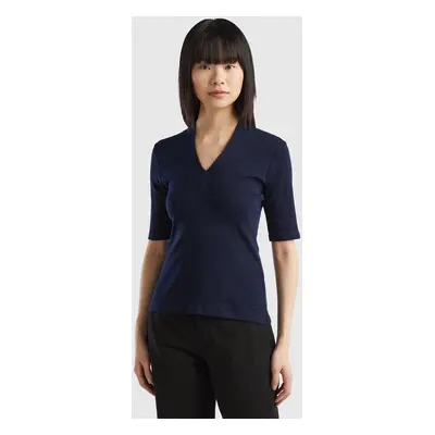 Benetton, Slim Fit T-shirt In Long Fiber Cotton, size XXS, Dark Blue, Women