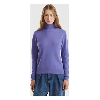 Benetton, Purple Turtleneck In Pure Merino Wool, size XS, , Women