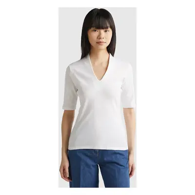 Benetton, Slim Fit T-shirt In Long Fiber Cotton, size XXS, White, Women