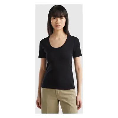 Benetton, Short Sleeve T-shirt In Long Fiber Cotton, size XXS, Black, Women