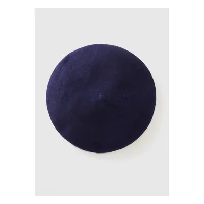 Benetton, Classic Beret In Wool Blend, size OS, Dark Blue, Women