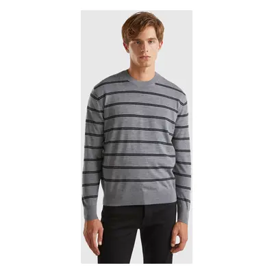 Benetton, Striped Sweater In Pure Merino Wool, size XS, Gray, Men