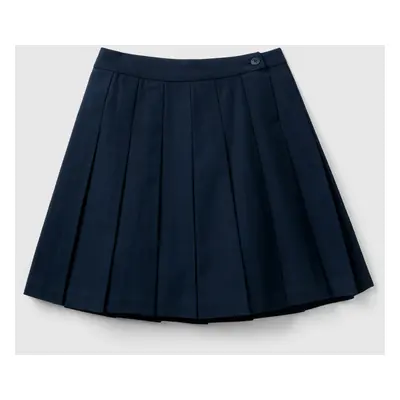 Benetton, Pleated Skirt In Flannel, size XL, Dark Blue, Kids