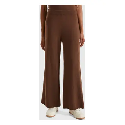 Benetton, Brick Red Wide Leg Trousers In Cashmere And Wool Blend, size XS, Dark Brown, Women