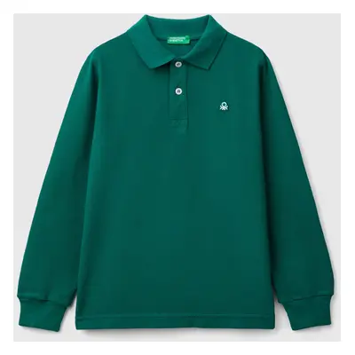 Benetton, 100% Organic Cotton Long Sleeve Polo, size XL, Dark Green, Kids