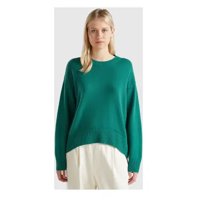 Benetton, Boxy Fit Sweater In Wool Blend, size XS, Dark Green, Women