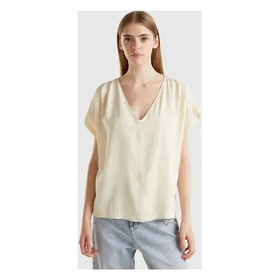 Benetton, Flowy Short Sleeve Blouse, size XXS, Creamy White, Women