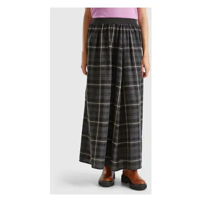 Benetton, Tartan Check Midi Skirt, size XXS, Dark Gray, Women