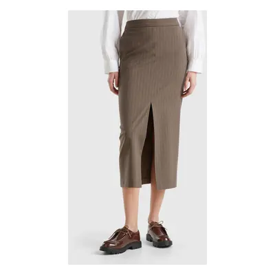 Benetton, Pinstripe Midi Skirt, size , Brown, Women