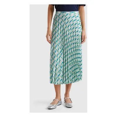 Benetton, Pleated Skirt With Geometric Pattern, size XS, Aqua, Women