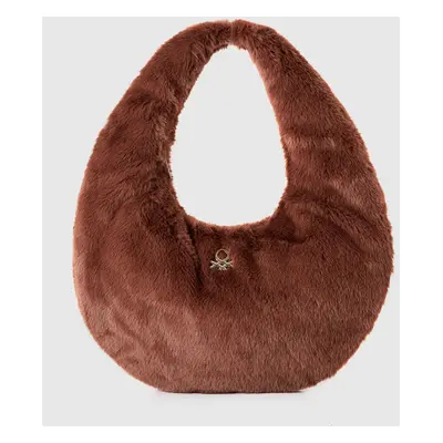 Benetton, Large Crescent Moon Bag In Faux Fur, size OS, Dark Brown, Women