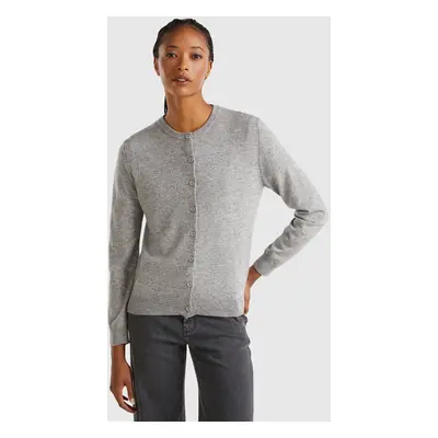 Benetton, Light Gray Cardigan In Cashmere And Wool Blend, size XS, Light Gray, Women