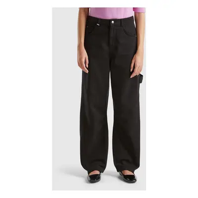 Benetton, Baggy Fit Trousers, size 36, Black, Women