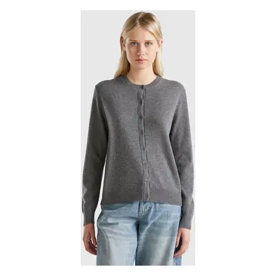 Benetton, Dark Gray Cardigan In Pure Cashmere, size XS, Dark Gray, Women