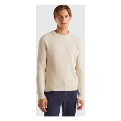 Benetton, Crew Neck Sweater In Cashmere Blend, size XL, Creamy White, Men