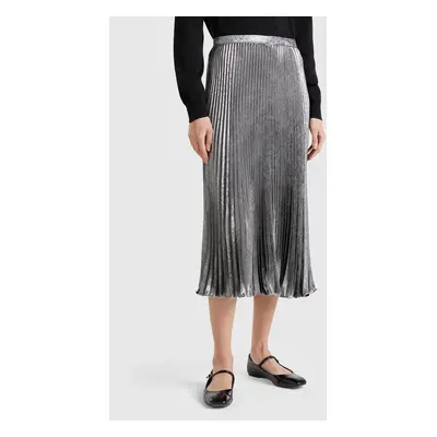 Benetton, Pleated Satin Skirt, size XS, Silver, Women