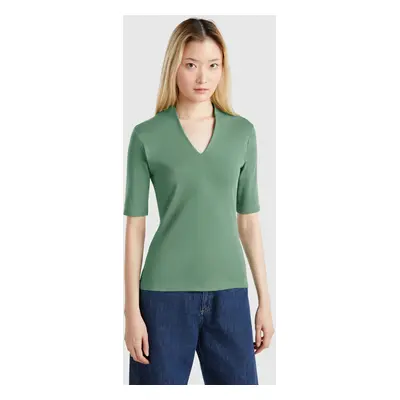 Benetton, Slim Fit T-shirt In Long Fiber Cotton, size XXS, Green, Women