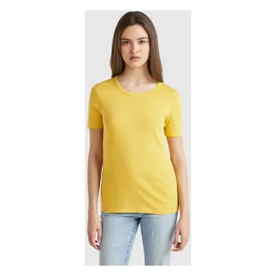 Benetton, Long Fiber Cotton T-shirt, size XS, Mustard, Women