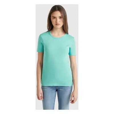 Benetton, Long Fiber Cotton T-shirt, size XXS, Aqua, Women