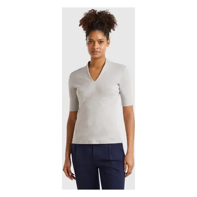 Benetton, Slim Fit T-shirt In Long Fiber Cotton, size XS, Light Gray, Women