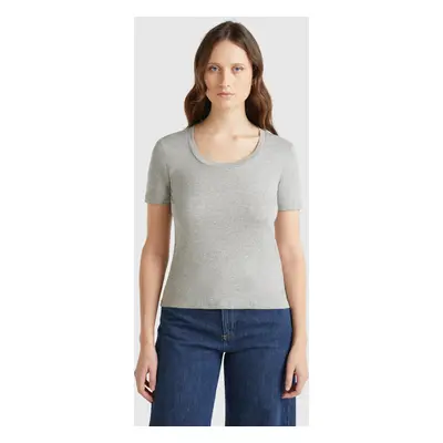 Benetton, Short Sleeve T-shirt In Long Fiber Cotton, size XS, Light Gray, Women
