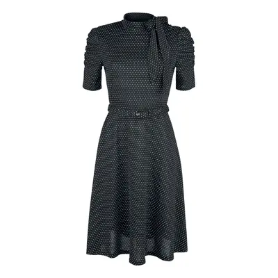 Sukienka Medium Rockabilly z Voodoo Vixen - Posie Black Polka Dot Tie-neck Dress - S do 4XL - Ko