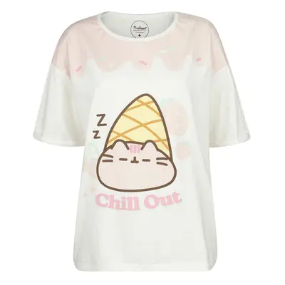 T-Shirt Anime z Pusheen - Chill out - L do XL - Kobiety - biały/różowy