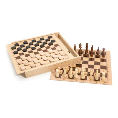 Jeujura Szachy i warcaby w drewnianym pudełku
