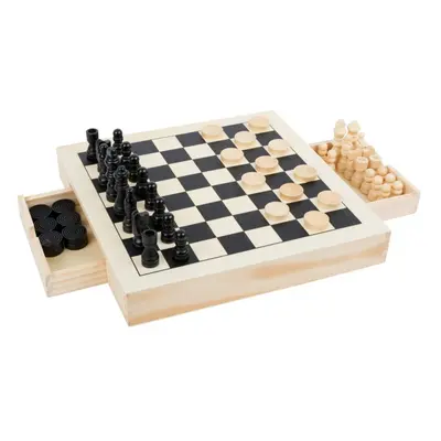 small foot Drewniane kompaktowe szachy 3w1