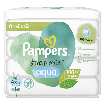 Chusteczki nawilżane PAMPERS Harmonie Aqua Plastik Bezpłatnie 4x48 szt. = szt