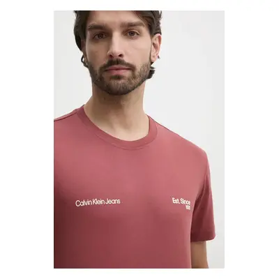 Calvin Klein Jeans t-shirt bawełniany męski kolor bordowy z nadrukiem J30J326867