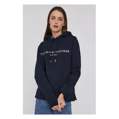 Tommy Hilfiger Bluza damska kolor granatowy z kapturem z aplikacją WW0WW31998