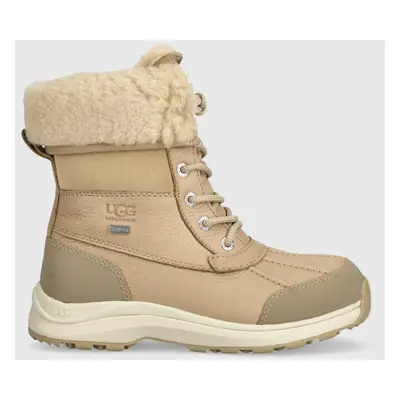 UGG buty skórzane Adirondack Boot III damskie kolor beżowy na płaskim obcasie ocieplone 1095141