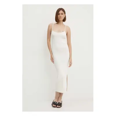 Calvin Klein Jeans sukienka kolor beżowy maxi dopasowana J20J224083