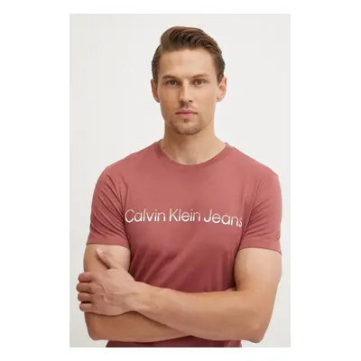 Calvin Klein Jeans t-shirt bawełniany męski kolor bordowy z nadrukiem J30J325676