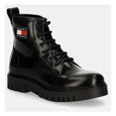 Tommy Jeans workery skórzane TJW LACE UP BOOT damskie kolor czarny na platformie EN0EN02624