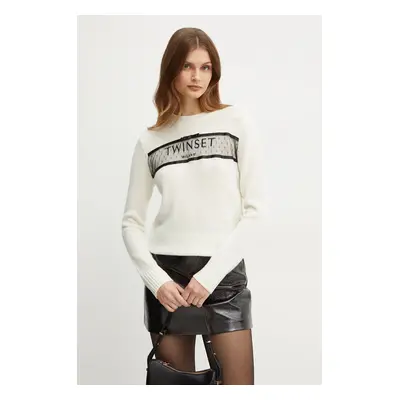 Twinset sweter wełniany damski kolor beżowy 242TT3500