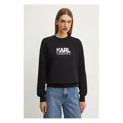 Karl Lagerfeld bluza bawełniana damska kolor czarny z nadrukiem 24WW1803