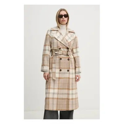 Barbour płaszcz Claudette Wool Trench damski kolor beżowy zimowy dwurzędowy LWO0235