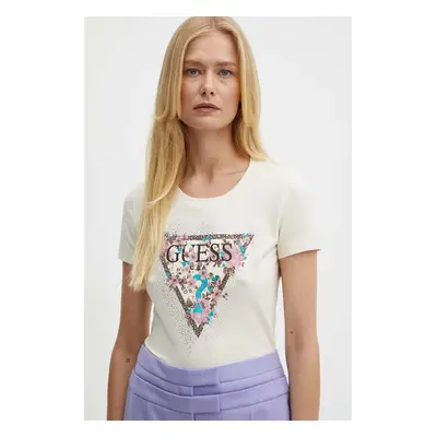 Guess t-shirt CHERRY FLOWER damski kolor beżowy W4YI26 J1314