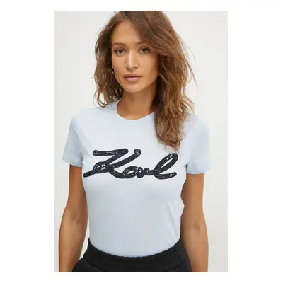 Karl Lagerfeld t-shirt bawełniany damski kolor niebieski A1W17117