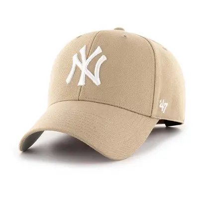 47 brand czapka z daszkiem z domieszką wełny MLB New York Yankees kolor beżowy z aplikacją B-MVP