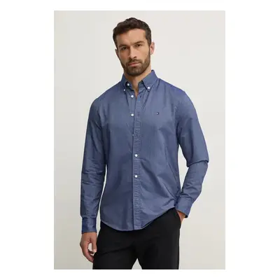 Tommy Hilfiger koszula bawełniana męska kolor granatowy regular z kołnierzykiem button-down MW0M