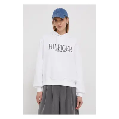 Tommy Hilfiger bluza bawełniana damska kolor biały z kapturem z aplikacją WW0WW41042