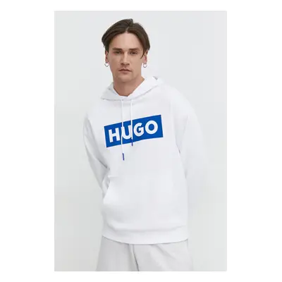 Hugo Blue bluza męska kolor biały z kapturem z nadrukiem 50522370