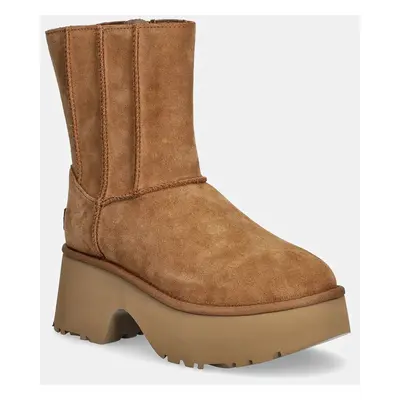 UGG buty zamszowe Classic Twin Seam New Heights damskie kolor brązowy na platformie lekko ociepl