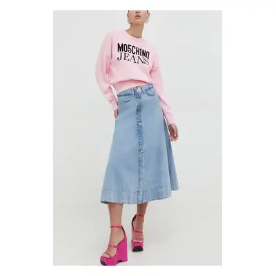 Moschino Jeans spódnica jeansowa kolor niebieski midi rozkloszowana